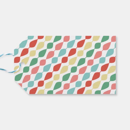 Koraalrood Blauwgroen Retro Groovy Vrolijk Kerstfe Cadeaulabel (Achterkant Horizontaal)