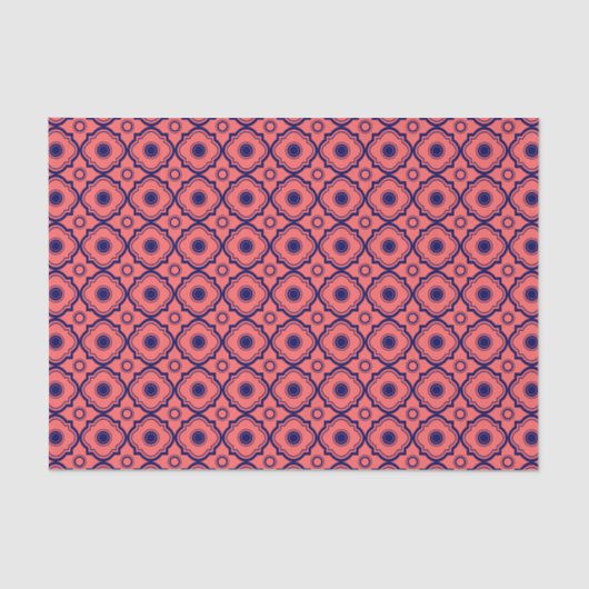 Koraalrood en marineblauw quatrefoil patroon tissuepapier (Voorkant)
