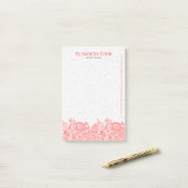Koraalrood en witte  Floral Lace Post-it® Notes (Op bureau)
