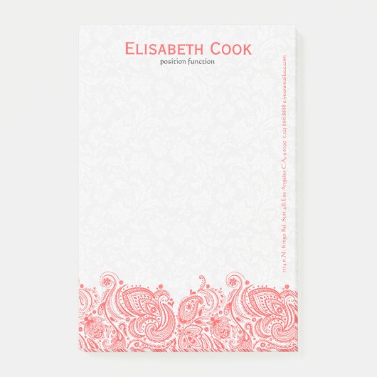 Koraalrood en witte  Floral Lace Post-it® Notes (Voorkant)