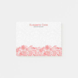 Koraalrood en witte Paisley-kant Post-it® Notes