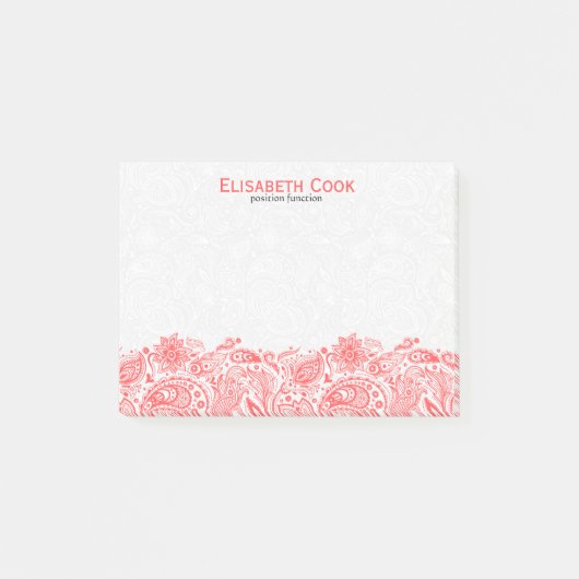 Koraalrood en witte Paisley-kant Post-it® Notes (Voorkant)