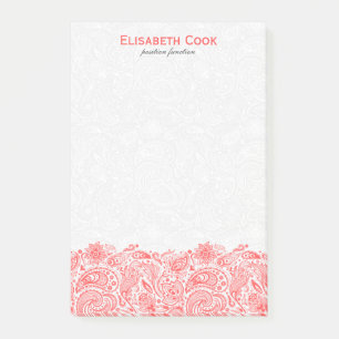 Koraalrood en witte Paisley-kant Post-it® Notes