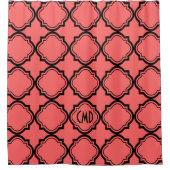 Koraalrood en zwart kwartblad douchegordijn (Voorkant)