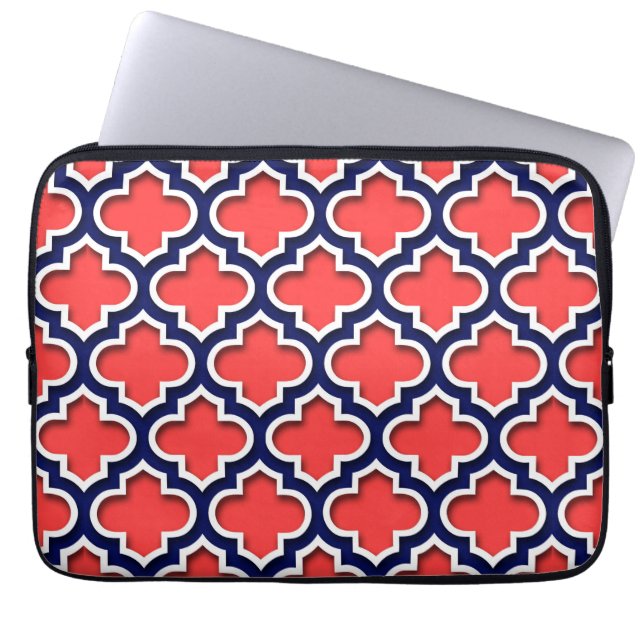 Koraalrood, marinewit Marokkaans Quatrefoil #5DS Laptop Sleeve (Voorkant)