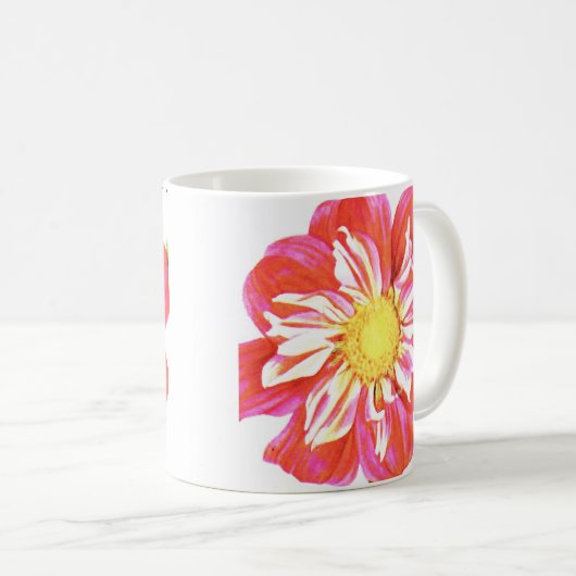Koraalrood met witte streep koffiemok (Voorkant rechts)