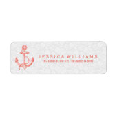 Koraalrood Nautische Boot Anker & Stripes Etiket (Voorkant)