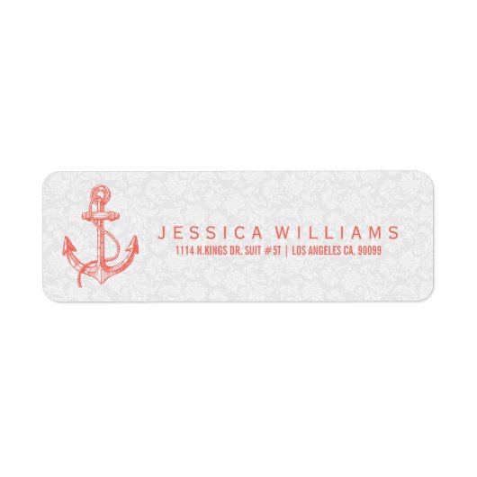 Koraalrood Nautische Boot Anker & Stripes Etiket (Voorkant)