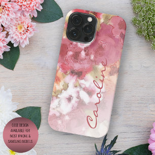 Koraalrood oranje blos roze aquarel bloemen iPhone 16 pro max hoesje