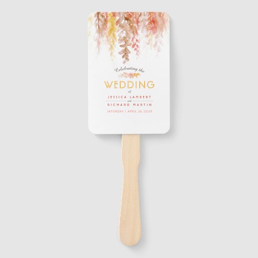 Koraalrood oranje herfstherfstherfsthuwelijksprogr handwaaier (Voorkant)