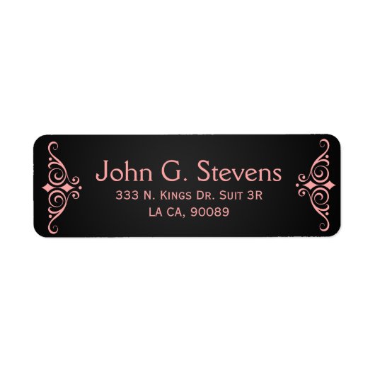 Koraalrood Ornament op zwart Etiket (Voorkant)