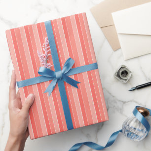 Koraalrood Roze Strepen  Cadeaupapier