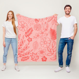 Koraalrood Tropisch Bloemmotief Fleece Deken