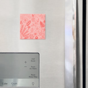 Koraalrood Tropisch Bloemmotief Magneet