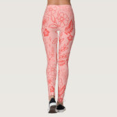 Koraalrood Tropisch Bloempatroon  Leggings (Achterkant)