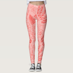 Koraalrood Tropisch Bloempatroon Leggings