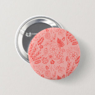 Koraalrood Tropisch Bloempatroon Ronde Button 5,7 Cm