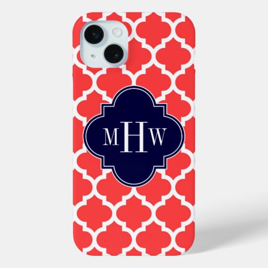 Koraalrood Wht Marokkaans #5 Navy 3 Initieel Monog Case-Mate iPhone Case (Achterkant)