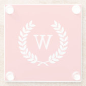 Koraalrood Wht Wheat Laurel Wreater Initiaal Monog Glazen Onderzetter (Achterkant)