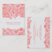 Koraalrood & wit bloemig Paisley Kant Visitekaartje (Voorkant / Achterkant)