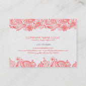 Koraalrood & wit bloemig Paisley Kant Visitekaartje (Achterkant)