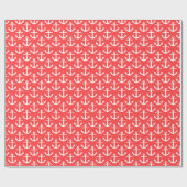 Koraalrood wit scheepvaart ankerpatroon cadeaupapier (Vlak)