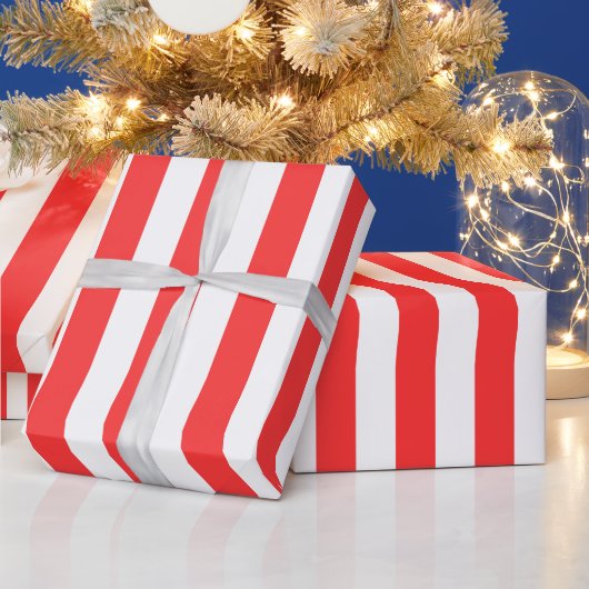 Koraalrood Wit XL Strepenpatroon Cadeaupapier (Feestdagen)