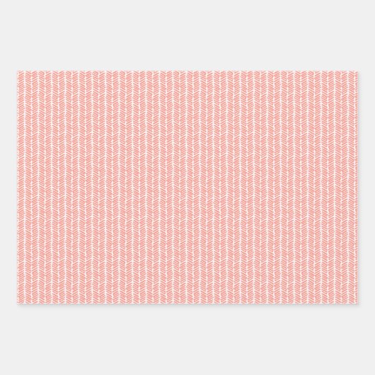 Koraalrood, zonnig, geel, groen hart en zigzagkuns inpakpapier vel (Voorkant 3)