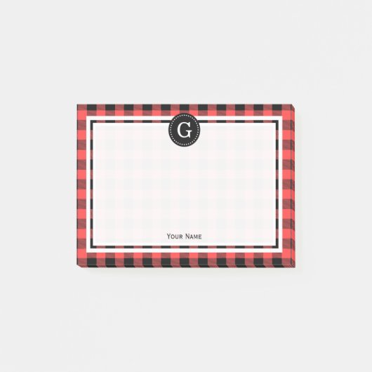 Koraalrood zwart Buffalo Plaid Check 1IR Post-it® Notes (Voorkant)