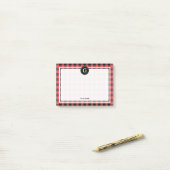 Koraalrood zwart Buffalo Plaid Check 1IR Post-it® Notes (Op bureau)