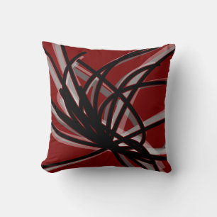 Koraalrood Zwart & Grijs Artistiek Abstracte Lint Kussen