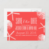 Koraalroodbaars en zanddollar sparen de datum aankondigingskaart (Voorkant / Achterkant)