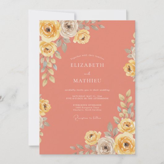 Koraalroos Bloeiende Bruiloft Kaart (Voorkant)