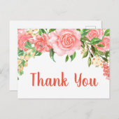 Koraalroze Aquarelrozen Bedankt Briefkaart (Voorkant / Achterkant)
