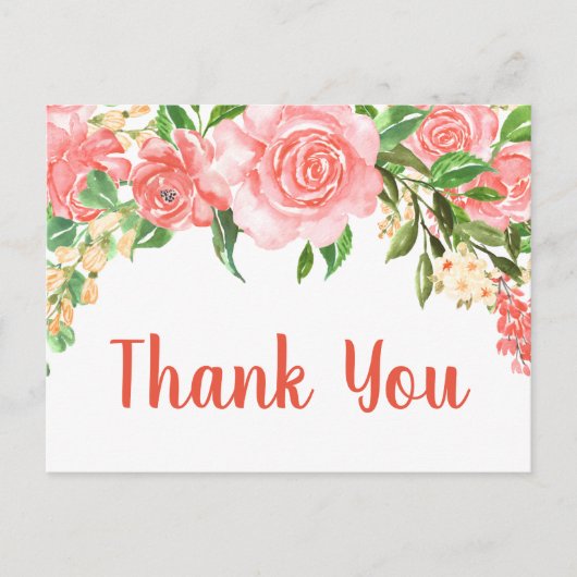 Koraalroze Aquarelrozen Bedankt Briefkaart (Voorkant)