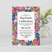 Koraalroze blauwe bloemen zomerbruiloft kaart (Staand voorkant)