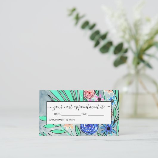 Koraalroze blauwe groene Waterverf ventilatorkunst Afsprakenkaartje (Staand voorkant)