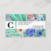 Koraalroze blauwe groene Waterverf ventilatorkunst Afsprakenkaartje (Achterkant)