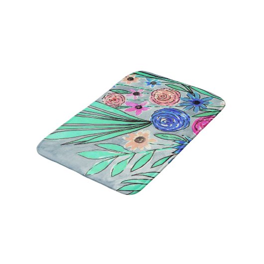 Koraalroze blauwe groene Waterverf ventilatorkunst Badmat (Gekanteld)