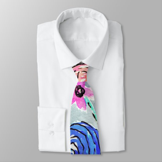 Koraalroze blauwe groene Waterverf ventilatorkunst Stropdas (Gebonden)