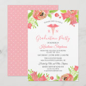 Koraalroze bloemen Verpleegschool GraduPartij Kaart (Voorkant / Achterkant)