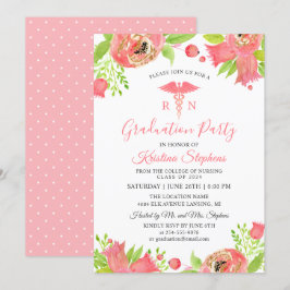 Koraalroze bloemen Verpleegschool GraduPartij Kaart