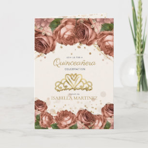 Koraalroze bloemengoud glinsterende Quinceañera-fo