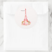  koraalroze bloemetjes Paris Eiffeltoren Ronde Sticker (Tas)