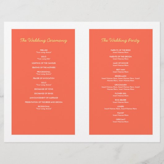 Koraalroze blokpalmen zomer bruiloft programma (Achterkant)