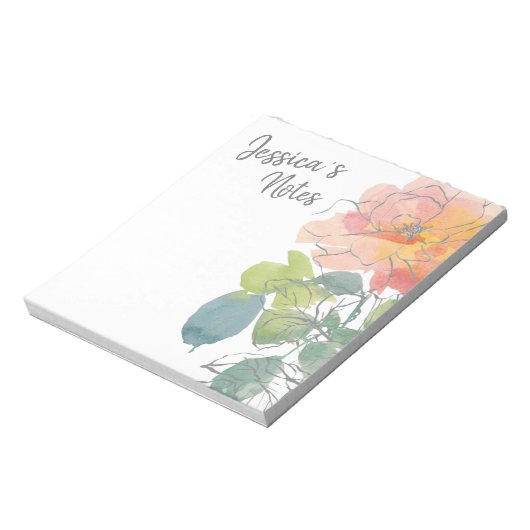 Koraalroze Boho bloemen op wit Notitieblok (Linkerzijde)