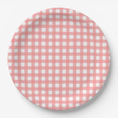 Koraalroze Borden voor gingham-papier Papieren Bordje (Voorkant)
