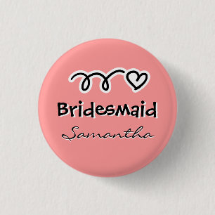 Koraalroze bridesmaïde knoppen gepersonaliseerd ronde button 3,2 cm