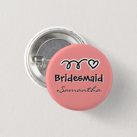 Koraalroze bridesmaïde knoppen | gepersonaliseerde ronde button 3,2 cm (Voorkant /achterkant)