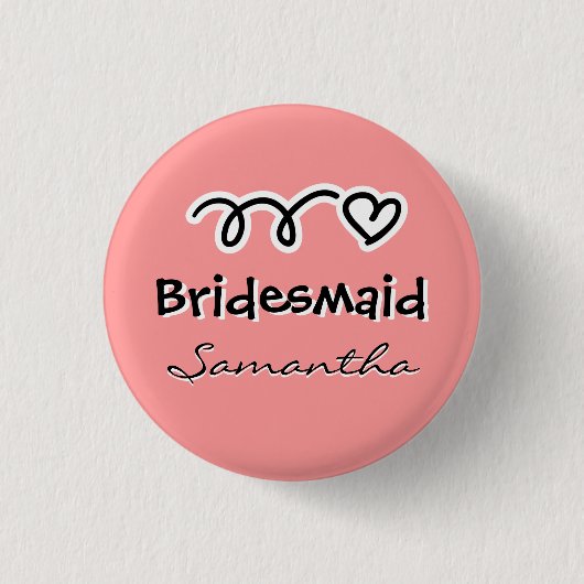 Koraalroze bridesmaïde knoppen | gepersonaliseerde ronde button 3,2 cm (Voorkant)